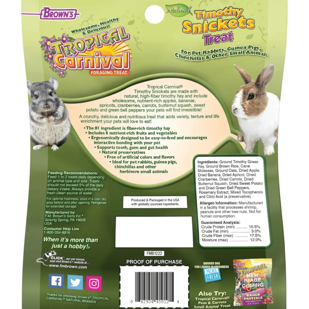 Outlet Brown's Tropical Carnival Natural Timothy Snickets Rabbit, Guinea Pig, Chinchilla Treats Shop Small Animal Find All Of The Essentials