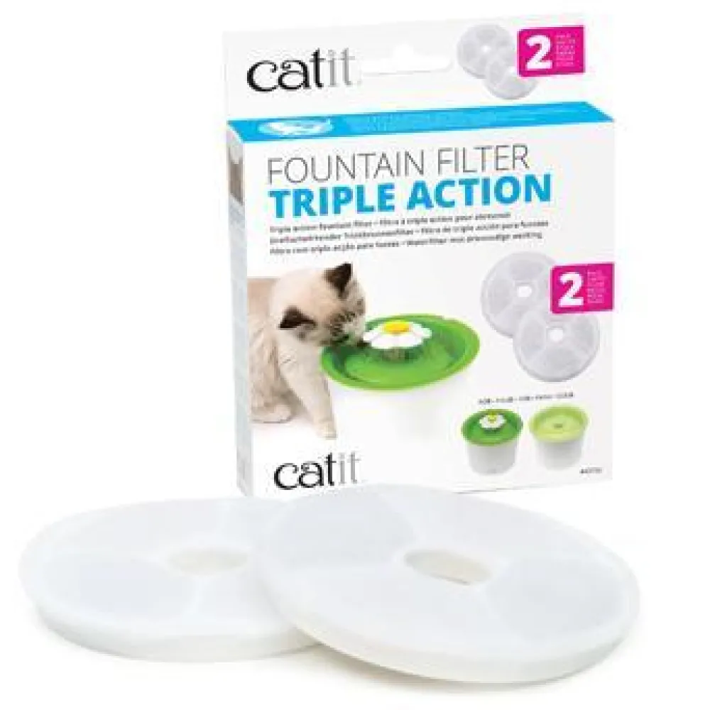 New Triple Action Fountain Filter - 2 pack Supplies Collars, Scratchers, Toys, Etc.