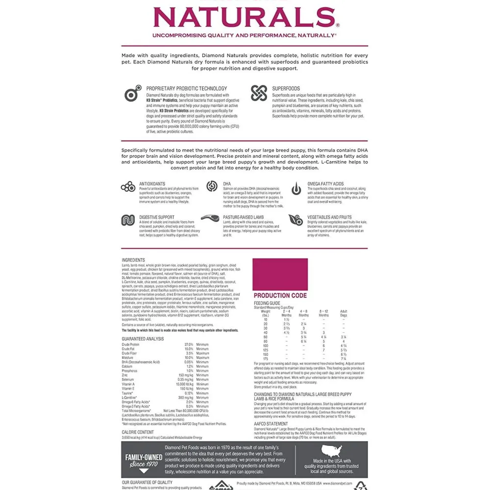 Hot Naturals Large Breed Puppy Food Lamb & Rice Recipe Food Dry, Wet, Freeze Dried, Etc.