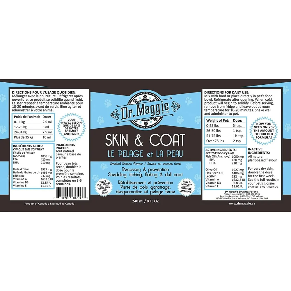 New Dr. Maggie Skin and Coat Omega 3 Supplement with Fish Oil, Flax, and Olive Oil Supplies Leashes, Collars, Beds, Flea & Tick, Etc.