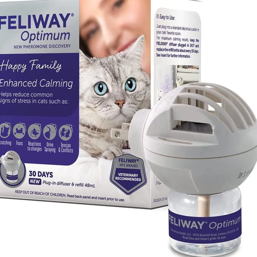 Online Optimum Cat, Enhanced Calming Pheromone Diffuser, 30 Day Starter Kit Supplies Collars, Scratchers, Toys, Etc.