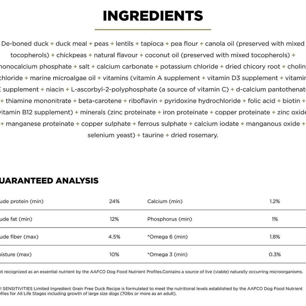 Outlet Sensitivities Limited Ingredient Grain Free Duck recipe for dogs Food Dry, Wet, Freeze Dried, Etc.