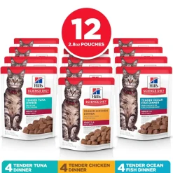 Outlet Adult Wet Cat Food Pouch Variety Pack, Chicken, Tuna, and Ocean Fish 79g pouch Wet Food Cans, Pouches, Tetra Paks, Etc.
