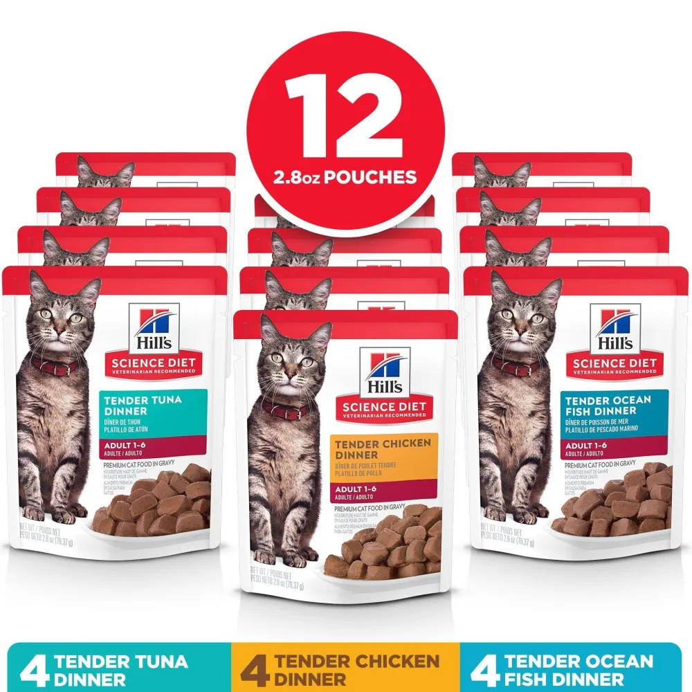 Outlet Adult Wet Cat Food Pouch Variety Pack, Chicken, Tuna, and Ocean Fish 79g pouch Wet Food Cans, Pouches, Tetra Paks, Etc.