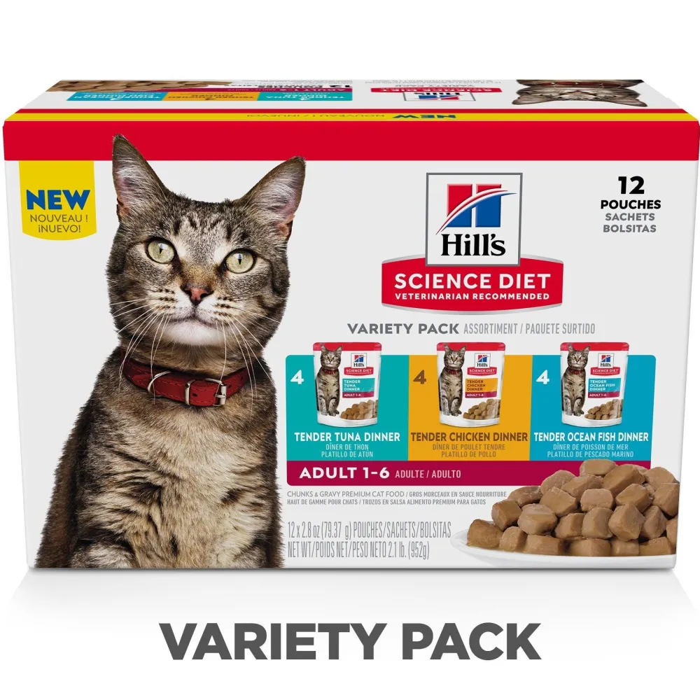 Outlet Adult Wet Cat Food Pouch Variety Pack, Chicken, Tuna, and Ocean Fish 79g pouch Wet Food Cans, Pouches, Tetra Paks, Etc.