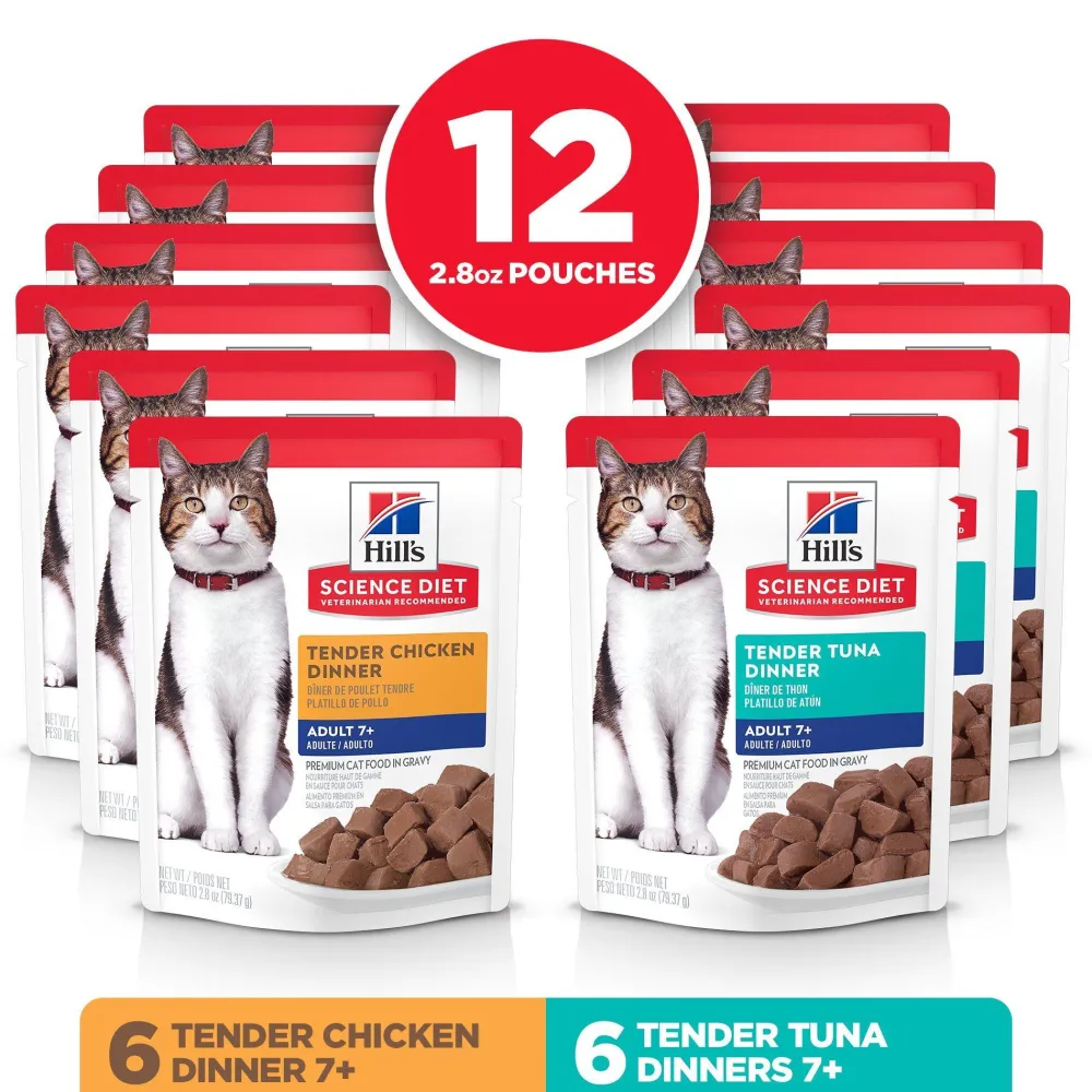 Discount Senior 7+ Wet Cat Food Pouch Variety Pack, Chicken and Tuna 79g pouch Wet Food Cans, Pouches, Tetra Paks, Etc.