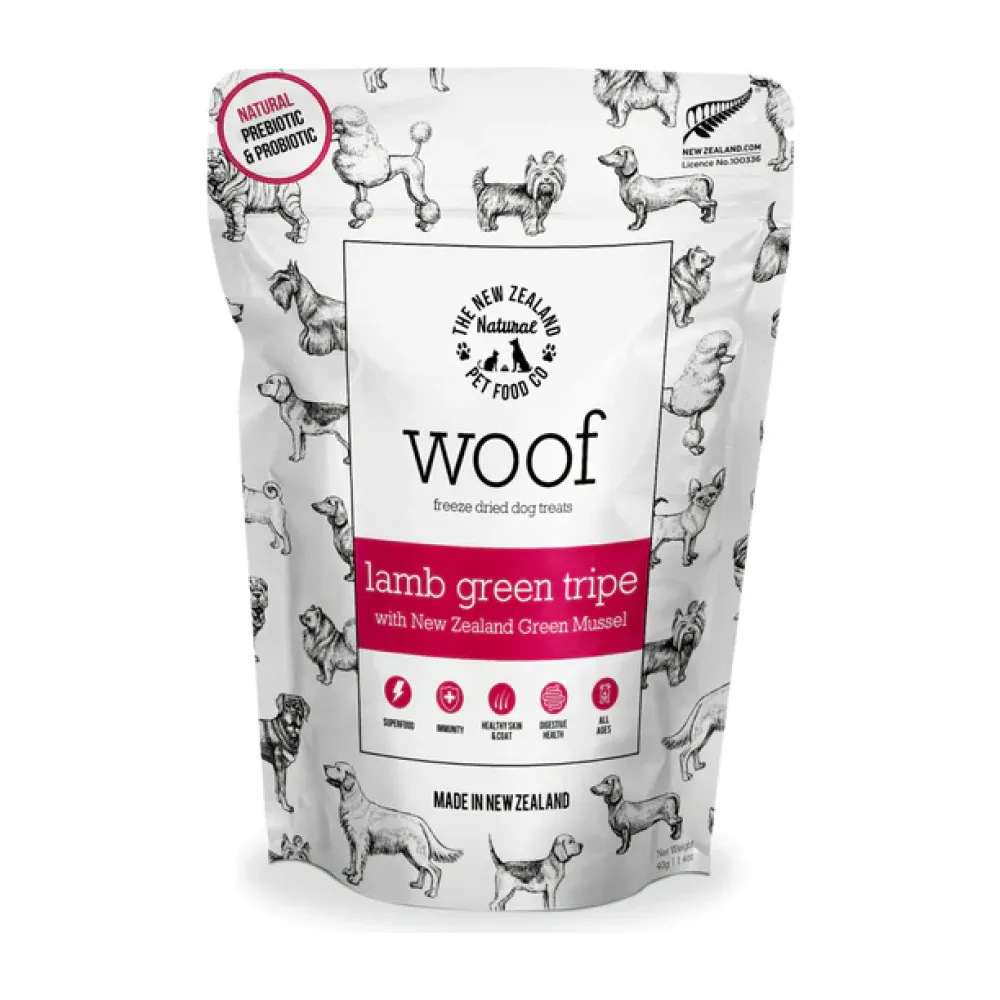 Outlet New Zealand Pet Food Woof Freeze Dried Bites Lamb Green Tripe with Green Lipped Mussels Food Dry, Wet, Freeze Dried, Etc.