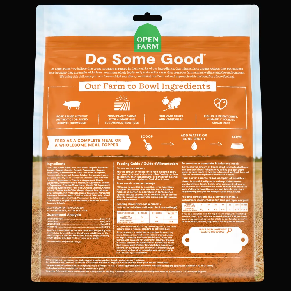 New Dog Food Farmers Table Pork Freeze Dried Raw Food Dry, Wet, Freeze Dried, Etc.