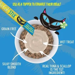 Outlet Stix Tuna & Scallops in Creamy Gravy Grain-Free Wet Cat Treat Treats Crunchy, Soft, Lickable, Etc.