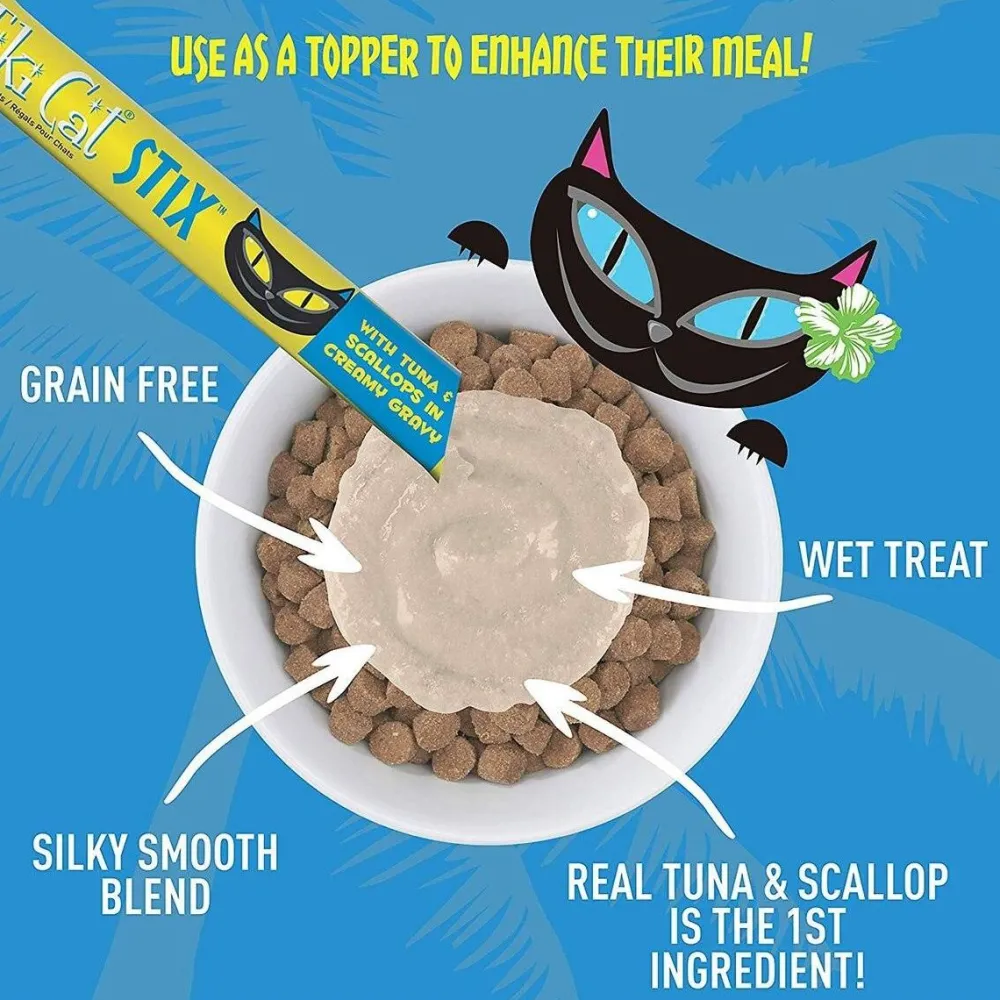 Outlet Stix Tuna & Scallops in Creamy Gravy Grain-Free Wet Cat Treat Treats Crunchy, Soft, Lickable, Etc.