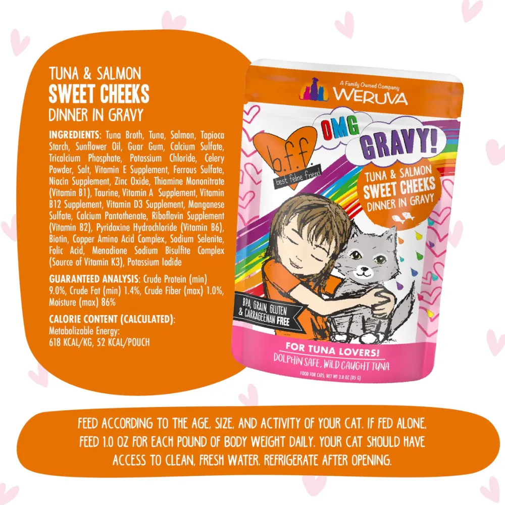 Fashion Cat Pouch BFF Omg Sweet Cheeks Tuna & Salmon Dinner in Gravy Wet Food Cans, Pouches, Tetra Paks, Etc.