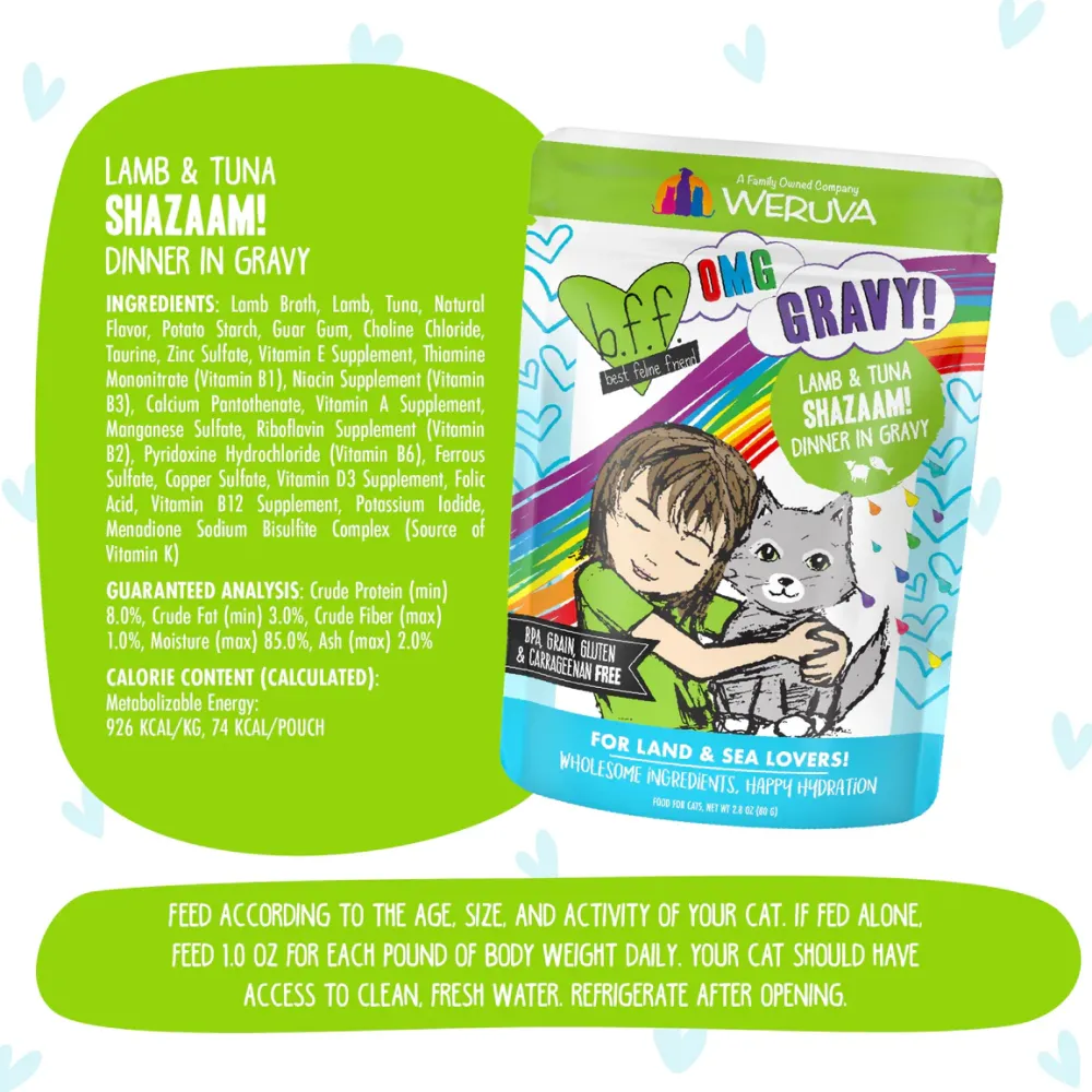 Hot Cat Pouch BFF Omg Shazaam! Lamb & Tuna Dinner in Gravy Wet Food Cans, Pouches, Tetra Paks, Etc.