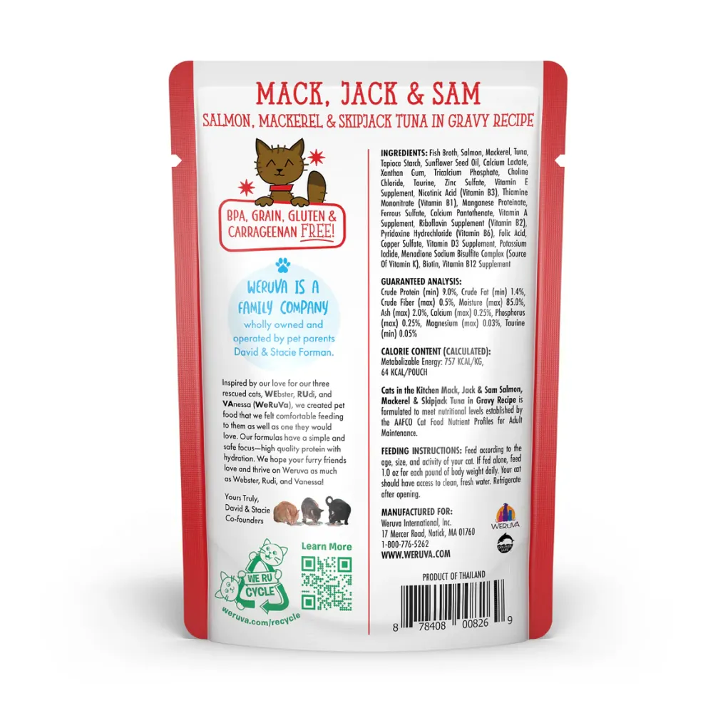 New Cat Pouch Cats in the Kitchen Mack Jack and Sam! Salmon, Mackerel & Tuna Dinner in Gravy Wet Food Cans, Pouches, Tetra Paks, Etc.