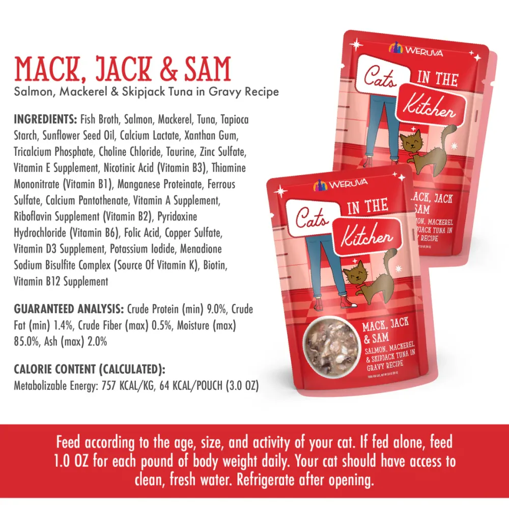 New Cat Pouch Cats in the Kitchen Mack Jack and Sam! Salmon, Mackerel & Tuna Dinner in Gravy Wet Food Cans, Pouches, Tetra Paks, Etc.
