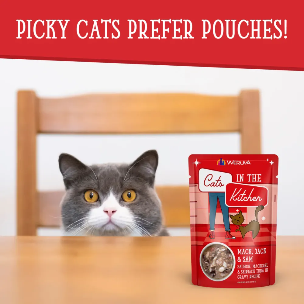 New Cat Pouch Cats in the Kitchen Mack Jack and Sam! Salmon, Mackerel & Tuna Dinner in Gravy Wet Food Cans, Pouches, Tetra Paks, Etc.
