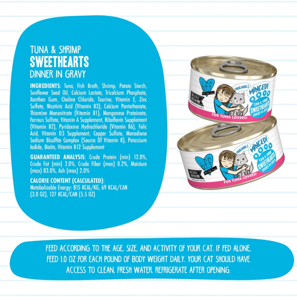 New Wet Cat Food BFF Sweethearts Tuna & Shrimp Minced Dinner in Gravy Wet Food Cans, Pouches, Tetra Paks, Etc.