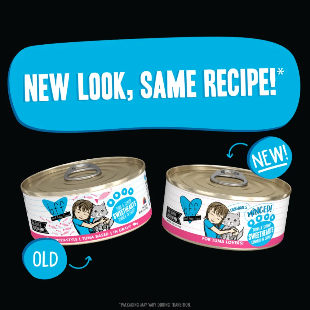 New Wet Cat Food BFF Sweethearts Tuna & Shrimp Minced Dinner in Gravy Wet Food Cans, Pouches, Tetra Paks, Etc.